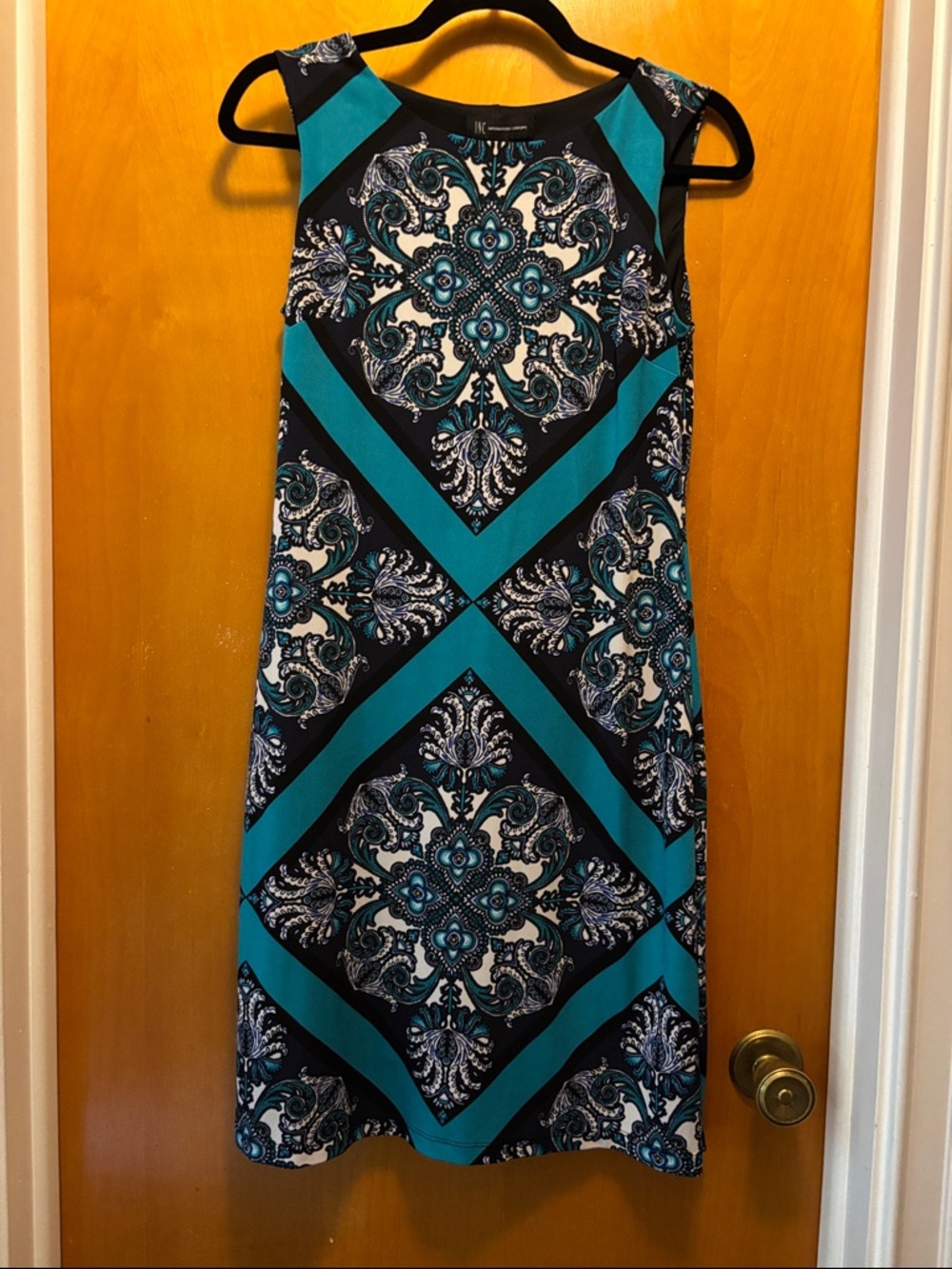INC International Concepts Teal and Black Printed Sleeveless Midi Dress